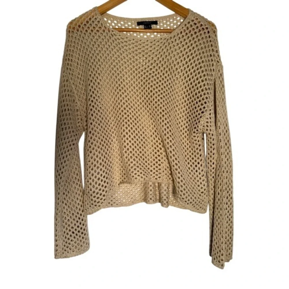 Forever‎ 21 Beige Crocheted Mesh Long Sleeve Pullover Sweater Top Womens M
